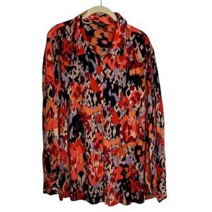 Liverpool Los Angeles Blouse 2X Orange Multicolor Button Up Long Sleeve Autumn